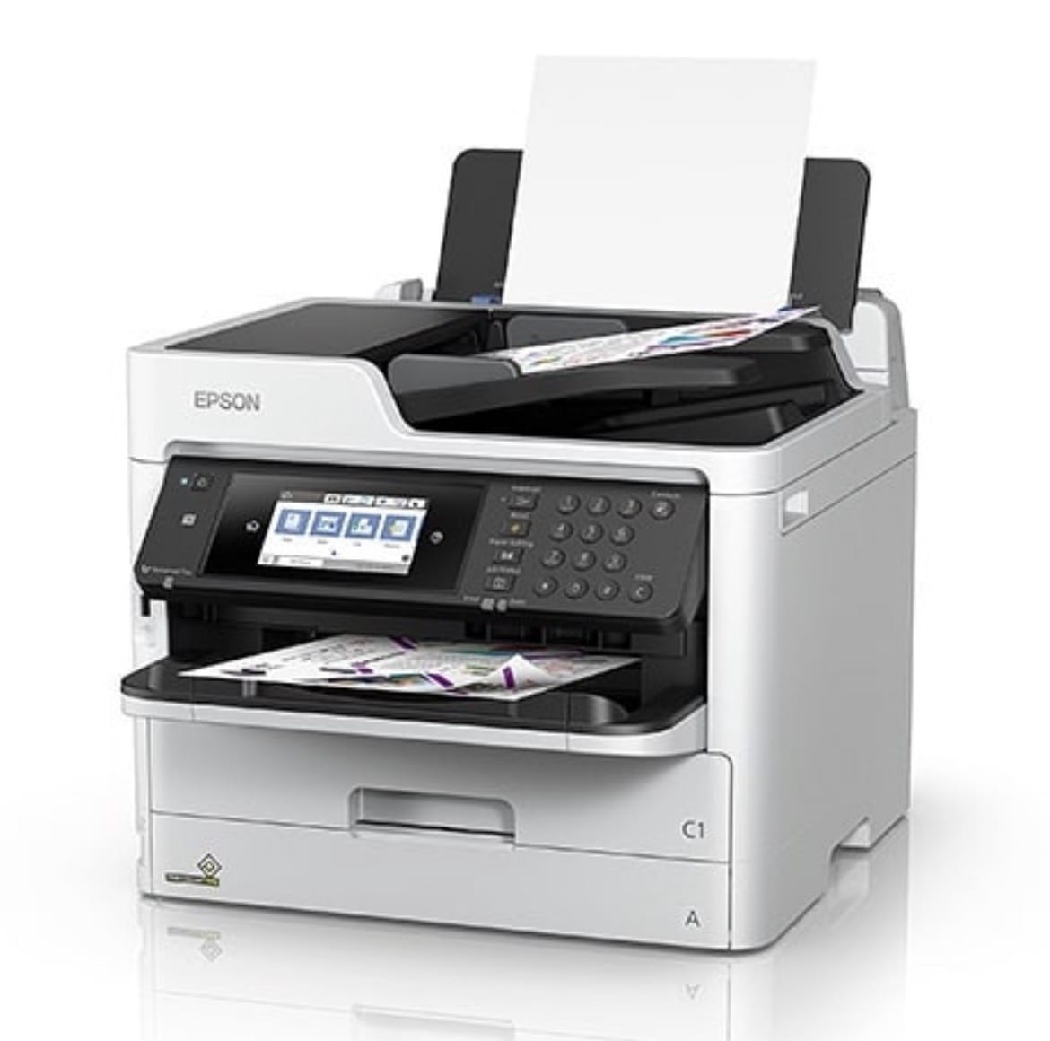 Multifuncional Epson WorkForce branca em escritório, modelo disponível para locação corporativa